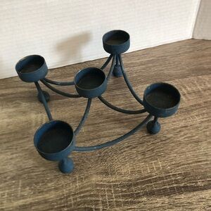 Vtg Blue Metal Tealight Candle Holder